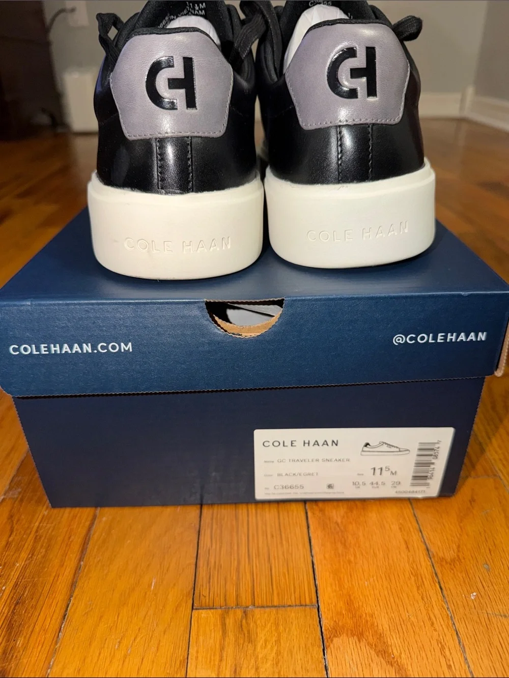 Cole Haan Black Leather Sneakers with White Sole